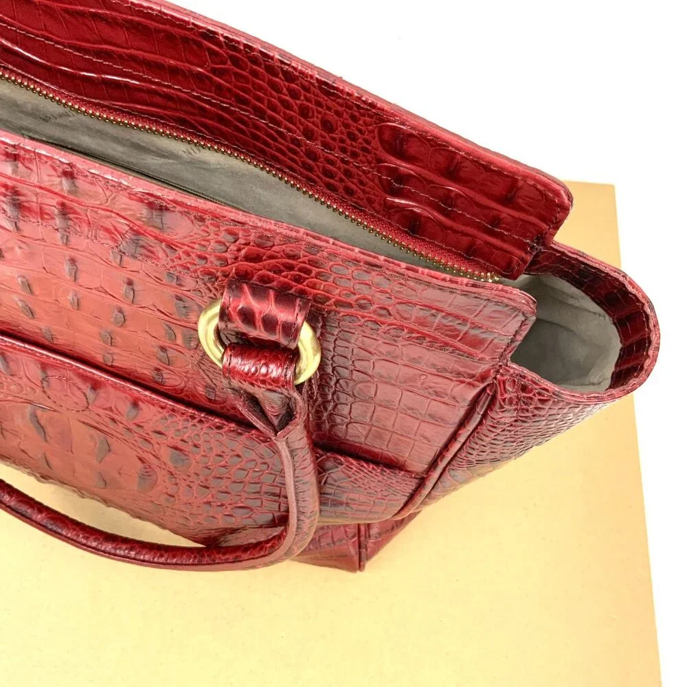 Brahmin Kelsey Crocodile-Embossed Leather Carryall Tote in Cranberry Red - Picture 7 of 16